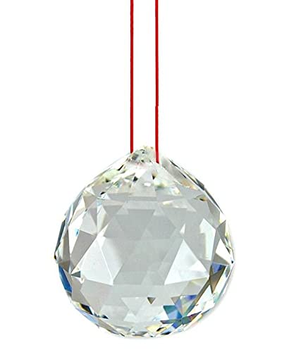 Fengshui Clear Crystal Hanging Ball with Red Thread for Good Luck & Prosperity Suncatcher Home Decor/Gifting -1pc
