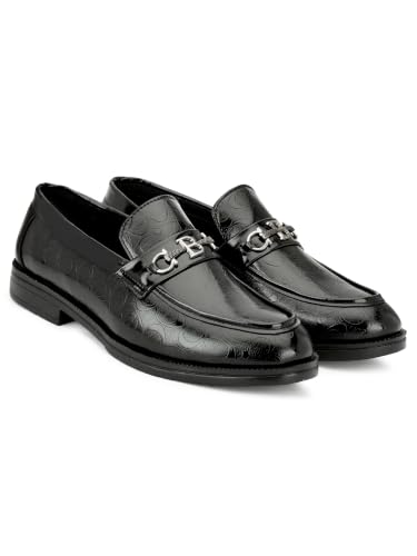 Image of Inklenzo Men's Loafer Black Faux Leather Wedding Slip-On Block Heel Fashion Casual Shoes