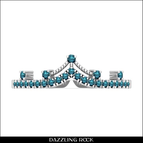 Dazzlingrock Collection 0.21 Cttw Round Blue Diamond Crown Tiara Chevron Style Engagement Ring for Women in 925 Sterling Silver2
