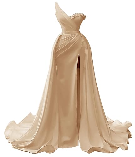 Jorshiman Satin Prom Dress for Women 2025 One Shoulder Formal Dress with Detachable Train Plus Size Wedding Ball Gowns