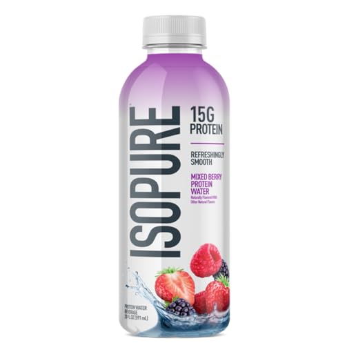 Isopure Clear Protein Water with Electrolytes, 15g Whey Protein Isolate, Zero Sugar, Mixed Berry, 20 fl oz Bottle, 1 Count