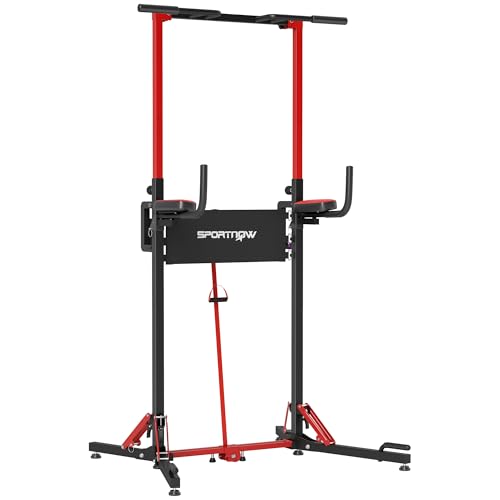 SPORTNOW Torre de fuerza plegable regulable en altura 127-223 cm, estación de inmersión con mangos para flexiones, torre de fuerza multifuncional, torre de dominadas, barra de dominadas, estación de