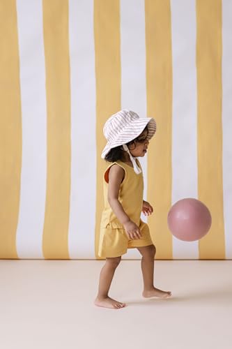 PEHR Baby Bucket Hat – Stripes Away Peony (Girls) | Organic Cotton Sun Hat with Strap | Soft Poplin Fabric | Broad Brim | Ethically Made | Machine Washable | 6-12 Months4