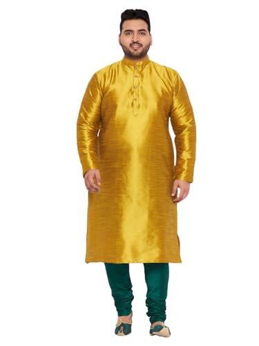 Image of Vastramay Plus Men's White Silk Blend Kurta Pyjama Set VPLUSMKWH001nPBL 44 | Independence Day