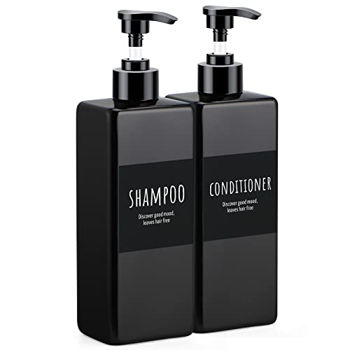 Image of Segbeauty Black Soap Dispenser, 2pcs 16.9oz Square Plastic Pump Press Shower Bottles, 500ml Empty Refillable Bathroom Shower Dispenser Containers for Shampoo Conditioner Lotion Gel Liquid Soap