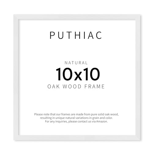puthiac 10x10 Solid Oak Wood Picture Frame, White, 1 Pack