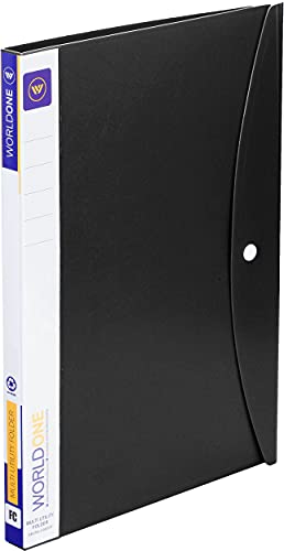 Image of Worldone FC (Foolscap Size) | Multi-Utility Document Folder | 40 Top-Loading Sleeves | Snap Button Closure | Durable 0.75 mm Virgin PP Sheet | Ideal for Office, School & College | Black (Pack of 2)