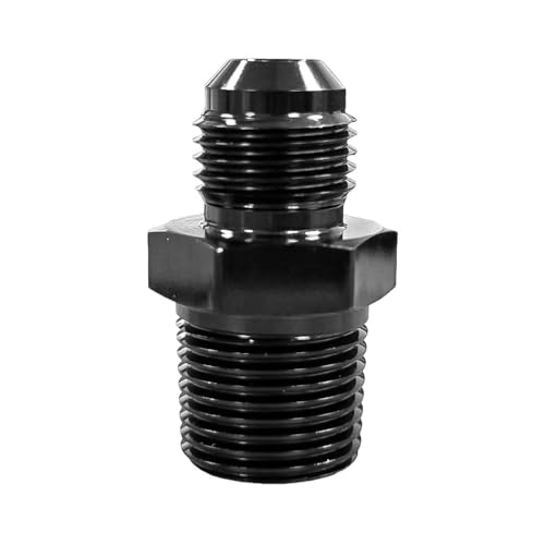 Lanstixr 6AN Male Flare to 3/8'' NPT Male Hose Pipe Fitting Adapter Union Connector Aluminum Straight Black Anodized