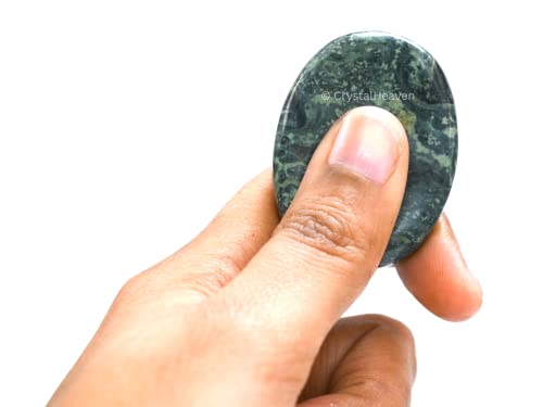 Image of Certified Kambaba Jasper Crystal Thumb Worry Pebbles Stones for Anxiety Stress Relief Massage - AAA Grade Original Healing Gemstone Agate Rubbing Stone for Yoga Meditation Spiritual Reiki Feng Shui