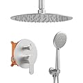 Gabrylly Shower System, Ceiling Shower Faucet Set with 12" Rain Shower head and Handheld Shower, Shower Combo Set with Valve, Brushed Nickel
