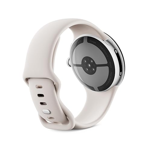 Google Pixel Watch 4 (45 mm) – Montre connectée Android, Suivi des données de santé et de Remise en Forme, et Aide de Gemini – Boîtier en Aluminium Argent Poli – Bracelet Sport Porcelaine – Wi-FI