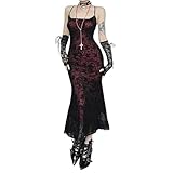 XCJIKUKE Women Gothic Floral Fishtail Dress Vintage Spaghetti Strap Maxi Dresses Cocktail Party Dress