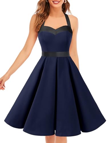 Image of DRESSTELLS Women's Vintage 1950s Cocktail Dress, Retro Tea Party Halter Swing Dresses