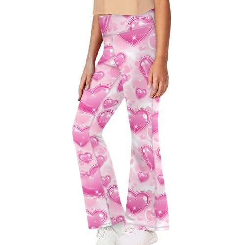 Valentines Flare Leggings for Girls 5-14 Full Length Tummy Control Bell Bottoms Slim Yoga Pants Bootcut3