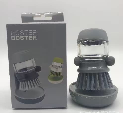 Palm Scrub Refillable Soap Dispensing Cleaning Washing Up Kitchen Brush with Storage Stand Holder, Grey - Image 4