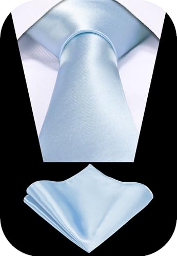 Image of TIE G Solid Satin Woven dyed Color Formal Black Necktie and Pocket Square Sets in Gift Box