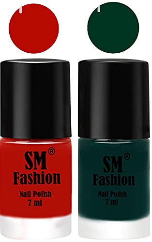 Image of Long Lasting Nail Polish | Nail Paint Combo 7 ml Each) - Set of 2 Red Orange-Dark Green