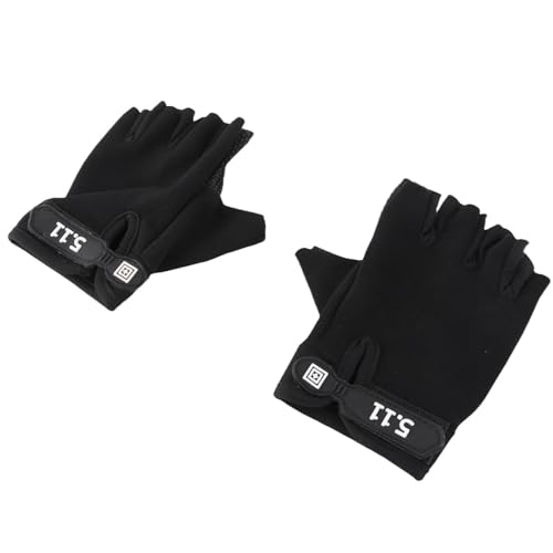 Um par de luvas infantis de meio dedo, tamanho livre, poliéster, luvas esportivas infantis para ciclismo, montanhismo, preto