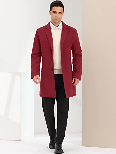 Image of Lars Amadeus Men's Burgundy Trench Coat Lapel Collar Single Breasted Warm Long Peacoat Overcoat Medium