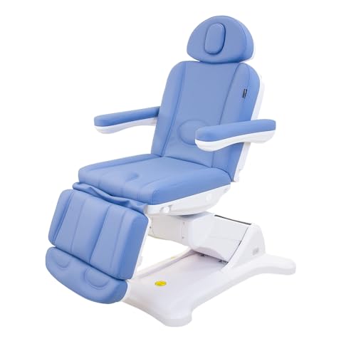 Image of SKINACT Malibu Electric Medical Spa Facial Treatment Chair /Table with 240 Swivel Base, Adjustable Backrest, Leg Rest and Wired Hand Remote Control (Light Sapphire)