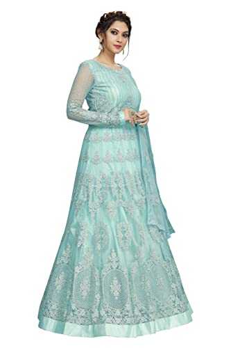 Image of TRENDMALLS Women's Net Embroidery Salwar Suit Anarkali Kurta Set with Dupatta