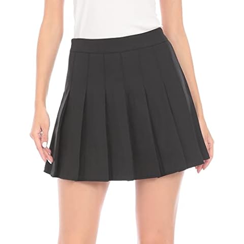 Hoerev Women Girls Short High Waist Pleated Skater Tennis School Skirt,M, Black - 8 Cover