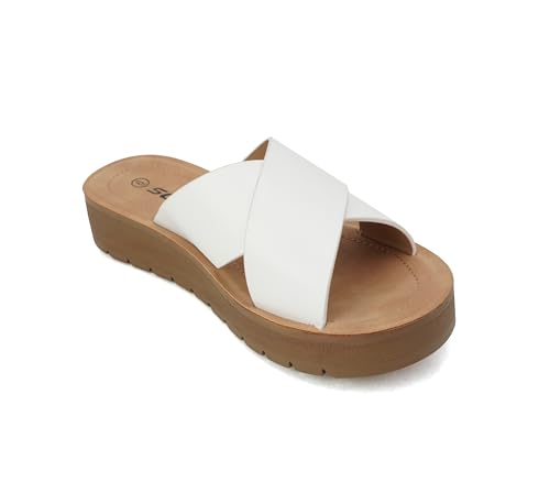 Image of Soda LUCY ~ Women Open Toe Flatform Platform Crisscross Band Upper Fashion Slide Sandals