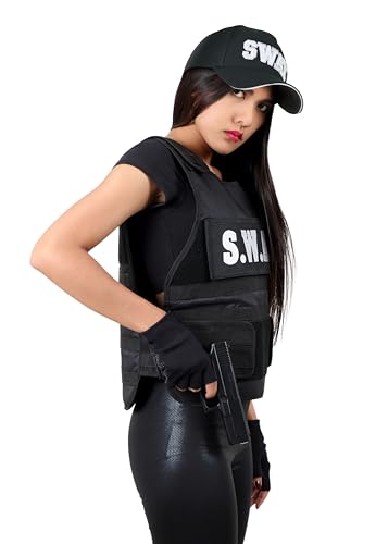 Balinco Black Police Costume Hat Women, Policeman, Swat Costume Women, FBI Cap Adult, S.W.A.T Police Cap, Carnival - Image 4
