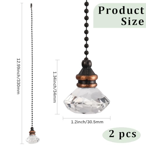 Image of GORGECRAFT 2PCS Ceiling Fan Pull Chain 13 Inches Light and Fan Cord Swith Connector Clear Crystal Diamond Fan Pull Chain Charms Ceiling Fan Pull Chain Extenders for Ceiling Light Lamp Fan