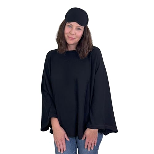 Jet&Bo 100% Pure Cashmere Poncho & Eye Mask Cashmere Travel Set Black in Gift Box2