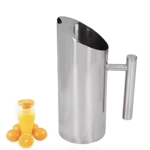 HERCHR Brocca in Acciaio Inox con Manico, 1 litro Caraffa refrigerante con protezione beccuccio per tè freddo/caldo, tè alla frutta, caffè