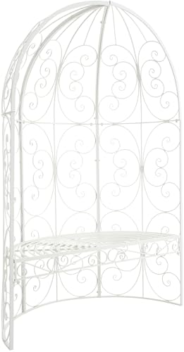 CLP Banc De Jardin Rosie Demi-Cercle I Banquette 2 Places avec Arche A Rosiers en Métal Stable I Demi-Gloriette pour Plantes Grimpantes, Couleur:Blanc