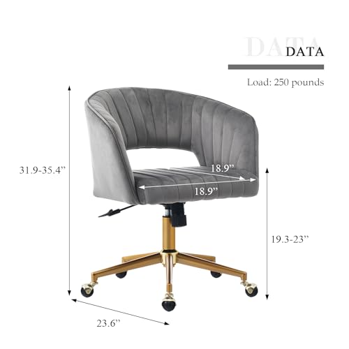 Image of Eifizek Velvet Office Desk Chair, Modern Adjustable Home Desk Chair with Wheels, Swivel Vanity Chair for Bedroom, Office, Vanity Study (Grey)
