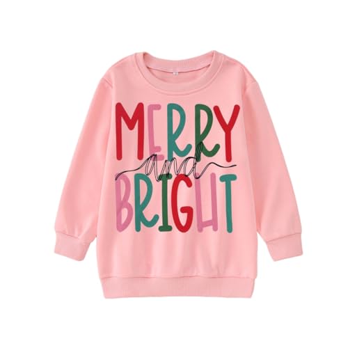 MODNTOGA Kids Boy Girl Merry and Bright Crewneck Sweatshirt Merry Christmas Sweatshirt Retro Xmas Long Sleeve Pullover Tops