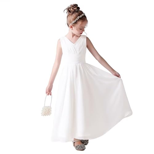 dideyttawl Little Girls Long Chiffon Flower Girl Dresses Wedding Junior Bridesmaid Sleeveless Dress 696