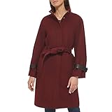 Cole Haan Women's Belted Raglan Melton Wool Coat, Burgundy