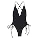 2024 Women One Piece Swimsuit Knit Ribbed V-Neck High Cut Bathing Suit Sexy Cross Backless Monokini Fashion Swimwear Black