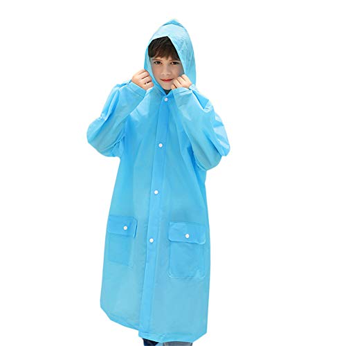 Image of DoMii Kids Fashion Translucent Raincoat Reusable Portable Rainwear Hooded Poncho for Age 3-11 Boys Girls