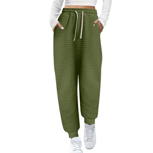 XUNRYAN Womens Casual Sweatpants High Waisted WaffleKnit Joggers Workout Pants Fashion Trousers Loungewear 2024 Fashion
