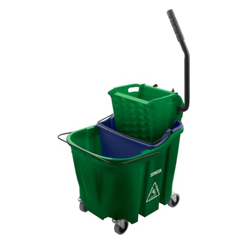 Image of SPARTA OmniFit Mop Bucket System, Durable Mop Bucket, Side Press Wringer, and Soiled Water Insert, Floor Cleaning Essentials for Commercial and Home Use, 35 Qt Capacity, 1 Count, Green