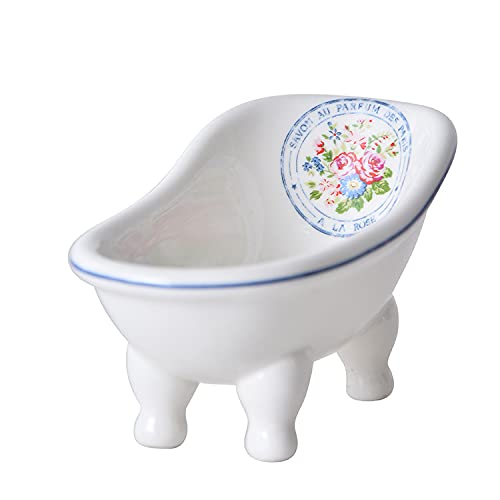Vintage Clawfoot Badewanne Seifenschale für Badezimmer Dusche - Dekorative französische Landhaus-Keramik-Seifenschale, Schwammhalter, Badewannenbehälter Bar Seifenschale Halter für Badezimmer, Küche Cover