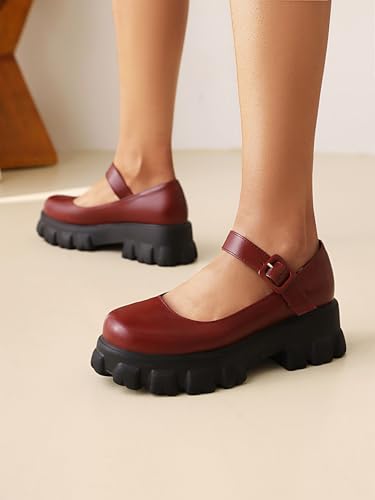 BEAUPAS Women's Goth Platform Mary Jane Shoes Buckle Strap Chunky Lug Sole4