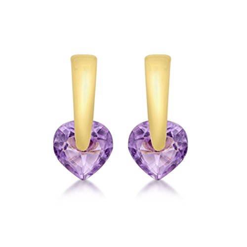Boucles d'oreilles or jaune 9 ct cœur améthyste Carissima pour femme