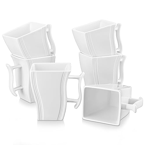 MALACASA Juego de 6 Tazas de Café de Porcelana, Tazas de Café de 16 Onzas con Asa, Taza de Café Grande de Cerámica para Mujeres y Hombres, Juego de Tazas Modernas para Café, Latte, Capuchino