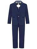 Alvivi Kinder Jungen Anzug Set Gentleman Anzug Blazer Smoking Anzug Weste Hose Fliege Taufe Hochzeit Festliche Kleidung Gr.98-164 Aa Marine Blau 4Pcs 158-164