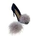 Detachable Grey Silver Feather Pom Pom Shoe Clips Set of 2
