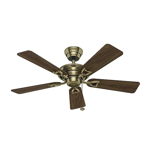 HUNTER FAN Seville, 112 cm, Ventilateur de Plafond Intérieur avec Chaînette, Finition Laiton Antique, 5 Lames Réversibles en Noyer et Chêne Moyen, pour Été et Hiver, Modèle 24034