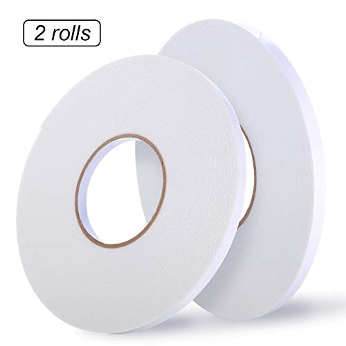 Image of Tatuo 2 Rolls Double Sided Foam Tape 3 /8 Inch by 50 Feet White PE Foam Tape Sponge Soft Mounting Adhesive for DIY Craft Picture Poster Hanging