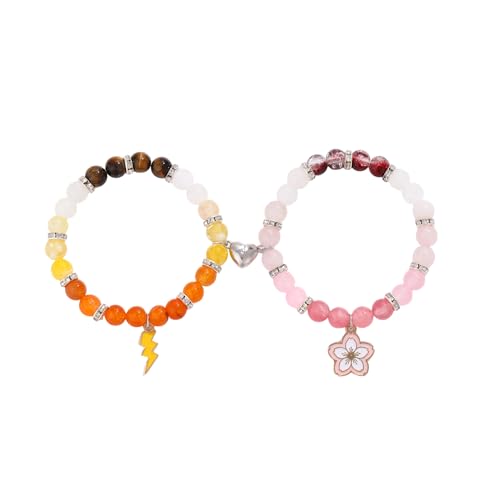 2Pcs Beaded Matching Bracelets For Couples Demon Killer Lightning Sakura Butterfly Anime Bracelets Halloween Christmas Gift