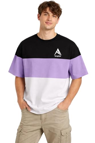 Image of Stylish Men Color Block Oversized Half Sleeve Round Neck T-Shirt